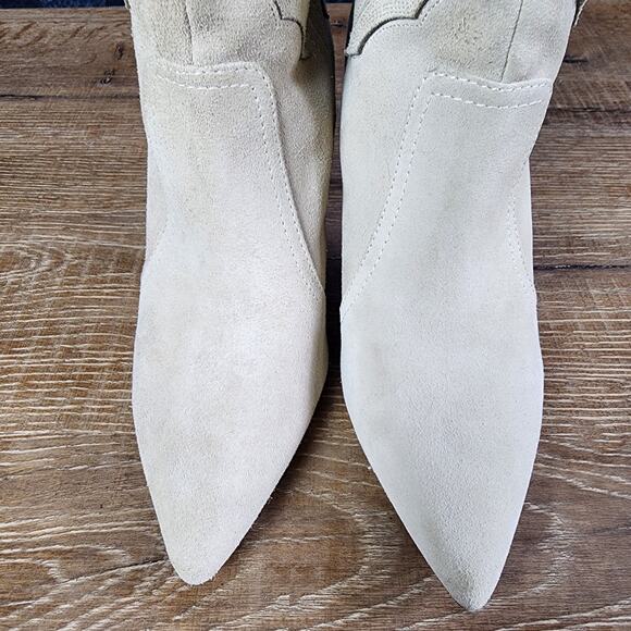 Nine West Beige Flow Leather Cowboy Stiletto Heeled Ankle Boots | Women's 8.5M - Picture 3 of 13